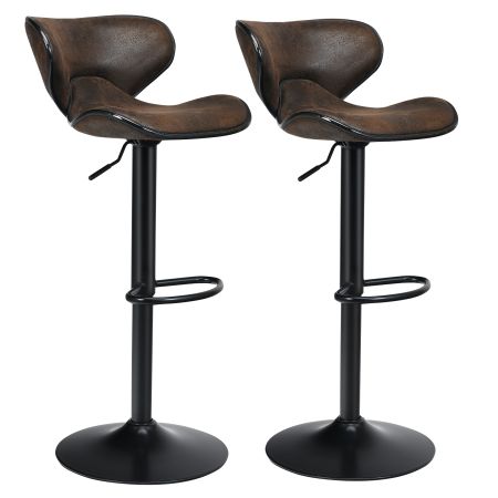 Set de 2 Taburete de Bar con Respaldo Tejido Imprimido de Calor para Pub Cocina Comedor Marrón 45 x 46 x 84-104 cm