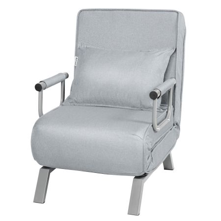 Sofá Cama Individual Sillón Plegable Multifuncional con Respaldo para Sala Dormitorio Terraza Balcón Gris Claro 56 x 54 x 83 cm 