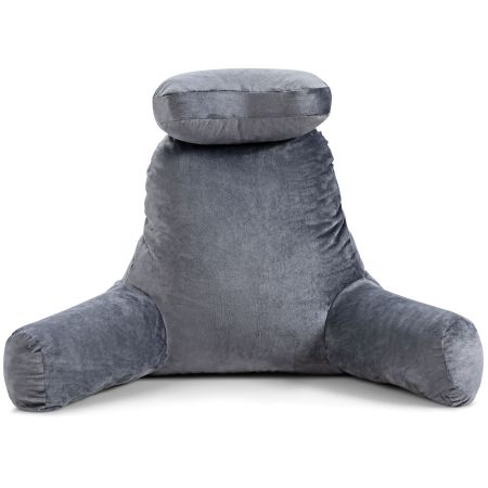 Cojín para Leer en la Cama con Soporte Brazos Reposacabezas y Forro Removibles para Sostener la Espalda Gris 100 x 56 x 73 cm