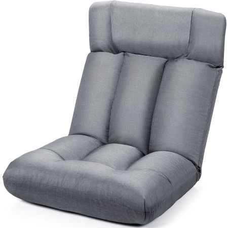 Silla a Ras de Suelo Regulable en 5 Posiciones Silla Reclinable Ideal para Meditar Jugar a los Videojuegos Mirar la TV Gris