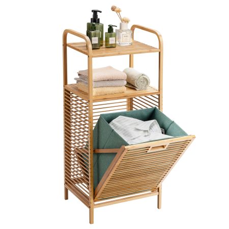 Cesta Inclinada de la Ropa Sucia Estante de Bambú para Lavandería  Ideal para Baño Lavandería y Armario Natural 40,5 x 33 x 95,5 cm