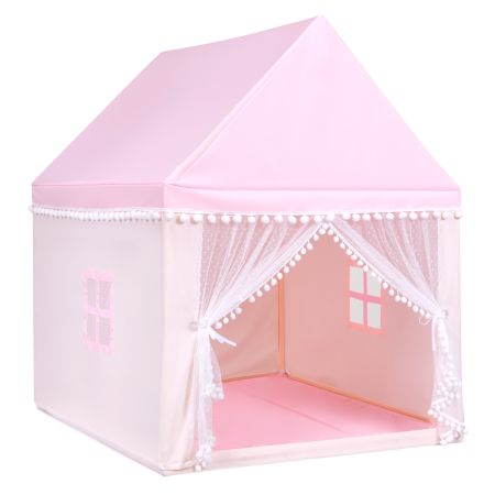 Casa con Forma de Carpa con Espacio Privado para Niños con Sólida Estructura de Madera y Manta de Algodón Rosa 120 x 105 x 140 cm