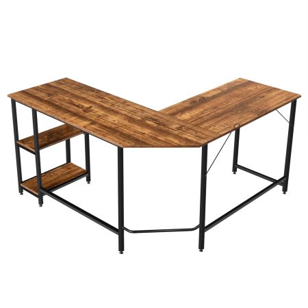 Escritorio con Forma de L Mesa de Estudiar con 2 Repisas y Reposapiés Mesa Angular para Casa Oficina Café 138 x 138 x 75 cm