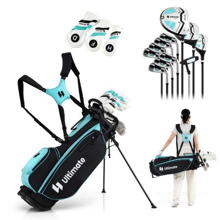 Juego Completo de Palos de Golf para Mujer con Bolsa Soporte Incluye Driver #1 de 460CC Madera #3 Híbrido Hierros #5#6#7#8#9#P #S Putter Verde
