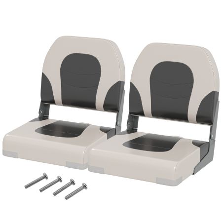 Juego de 2 Asientos para Barco Silla Capitán Plegable Tapizada con Asiento y Respaldo Acolchonados 4 Tornillos Cuero Artificial Gris