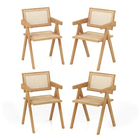 Juego de 4 Sillas de Ratán de Comedor con Marco de Bambú Respaldo y Apoyabrazos de Imitación Caña para Cocina 50 x 52 x 81 cm Natural