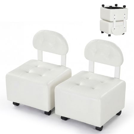 Juego de 2 Taburetes con Ruedas Taburete Rodante con Asiento y Respaldo Acolchado para Entrada Carga 150 kg 40 x 40 x 55 cm Blanco