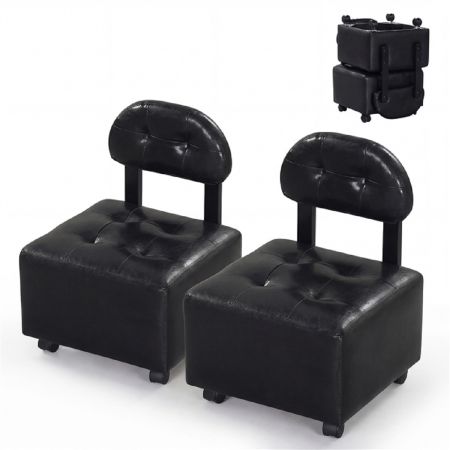 Juego de 2 Taburetes con Ruedas Taburete Rodante con Asiento y Respaldo Acolchado para Entrada Carga 150 kg 40 x 40 x 55 cm Negro