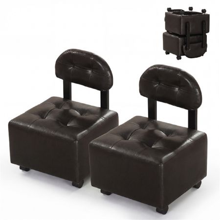 Juego de 2 Taburetes con Ruedas Taburete Rodante con Asiento y Respaldo Acolchado para Entrada Carga 150 kg 40 x 40 x 55 cm Nogal 