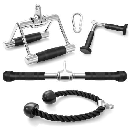Juego de Accesorios de 4 Piezas para Máquina de Cable con Mango de Presión en Forma de V Barra Recta Cuerda de Tríceps para Gimnasio  