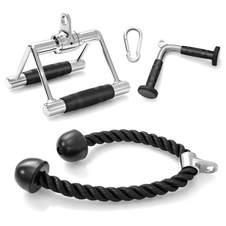 Juego de Accesorios de 3 Piezas para Máquina de Cable con Barra de Presión en Forma de V Cuerda para Tríceps Mango doble para Gimnasio 
