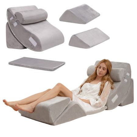 Costway Almohada de Cuña y Soporte para el Cuello Gris