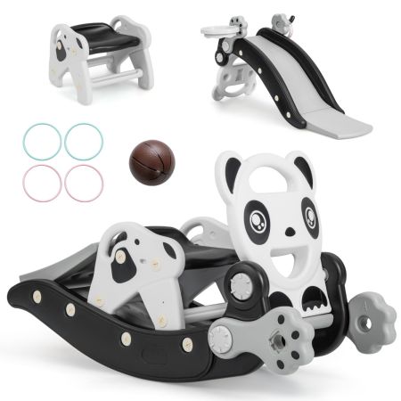 Juego de Caballo Balancín Tobogán para Niños 5 en 1 Negro