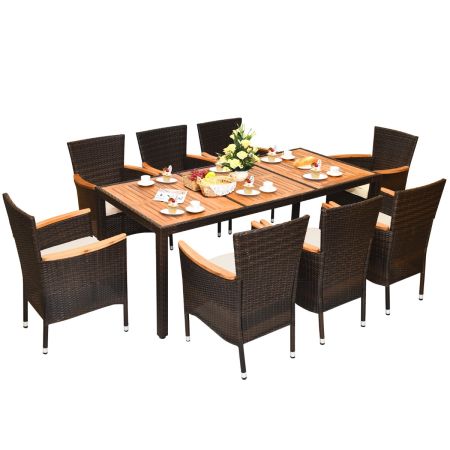Juego de comedor de patio de 9 piezas con mesa de acacia
