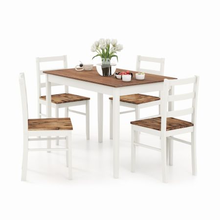 Costway Muebles De Cocina De Madera Maciza Con Mesa y 4 Sillas Café y Blanco