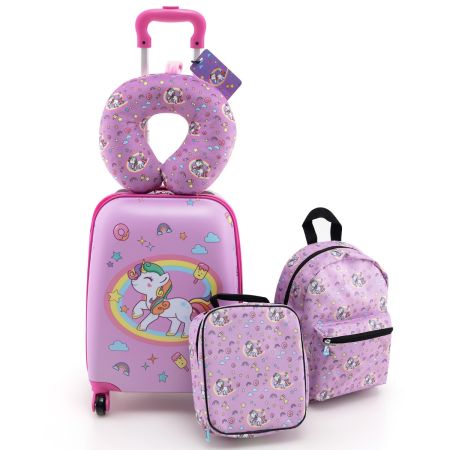 Juego de Equipaje para Niños de 5 Piezas con Ruedas Mochila Almohada para Cuello Etiqueta de Equipaje y Bolsa de Almuerzo