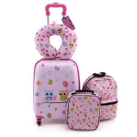 Juego de Equipaje para Niños de 5 Piezas con Ruedas Mochila Almohada para Cuello Etiqueta de Equipaje y Bolsa de Almuerzo