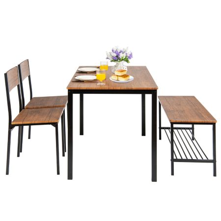 Costway Juego De Mesa De Reunión Industrial Con Silla y Banco Marrón Claro