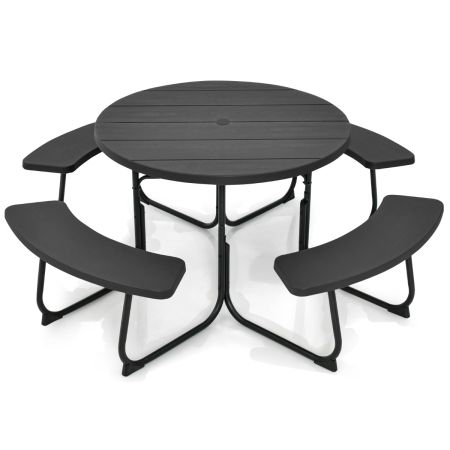 Juego de Muebles para 8 Personas con 4 Bancos Orificio para Sombrilla y Mesa Redonda de Camping para Picnic Jardín Carga 225 kg