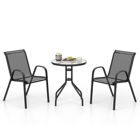 Juego de bistró de patio de 3 piezas con mesa de vidrio templado juego de comedor al aire libre Muebles de patio de 3 piezas para césped