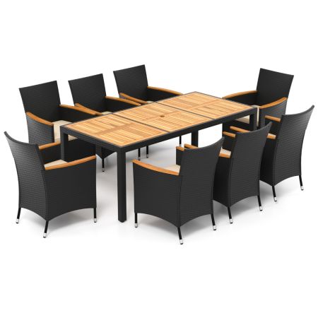 Juego de Patio 9 Piezas 8 Personas con Agujero Sombrilla