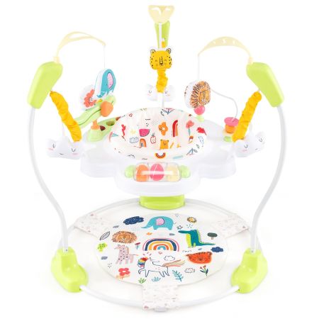 Centro de Actividades de Rebote para Bebés de 6+ Meses con Luces Sonido Altura Ajustable Juguetes Interactivos y Bandeja de Música Amarillo