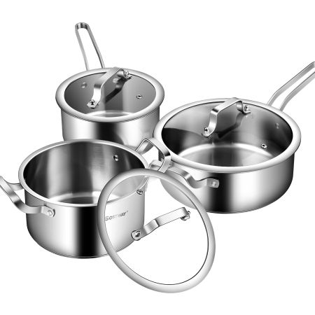 Ollas en Acero Inoxidable con Empuñadura Cómoda Tapa de Vidrio y Amplia Capacidad para Cocina Sana