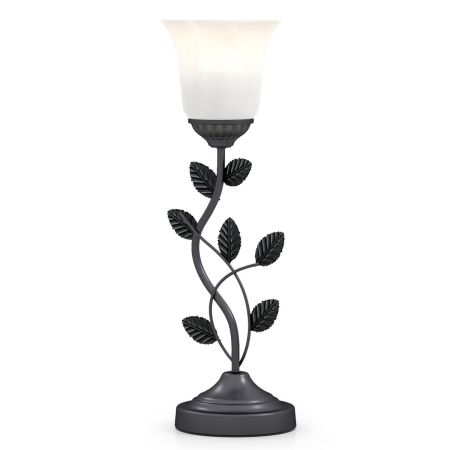 Lámpara de Mesa para Mesita de Noche Lámpara Vintage para Mesita de Noche con Pantalla de Cristal en Forma de Tulipán y Hojas de Metal Negro