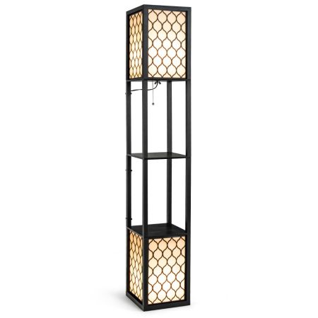 Costway Lámpara de Pie y Estante Moderno Doble Lámpara con 2 Repisas Interruptor de Pedal y Cadena Luz para Dormitorio Salón Oficina 26 x 26 x 156 cm