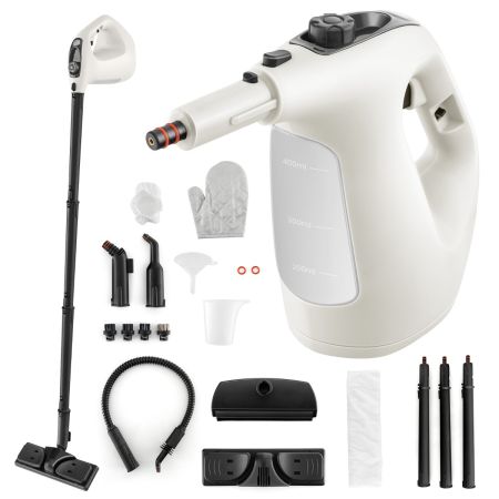 Limpiador a Vapor Portátil Presurizado de 1500W con Vapor Continuo Tanque de Agua de 400 ML Bloqueo Infantil Kit de Accesorios Gris