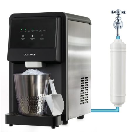 Máquina para Hacer Hielo de Pepita de Encimera con Dispensador Automático 27 kg/24 h Luz LED Auto-Limpiante para Hogar Oficina Bar Plata