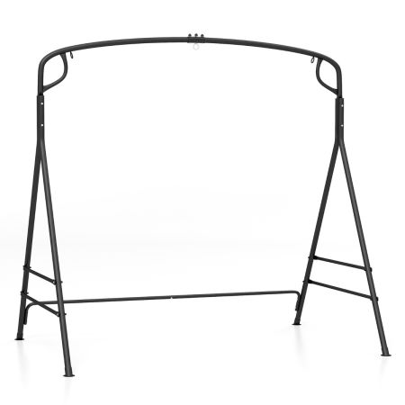 Marco de Columpio de Metal Resistente en Forma de A con Barras Laterales Adicionales y Diseño de 2 Anillos para Patio Trasero Negro