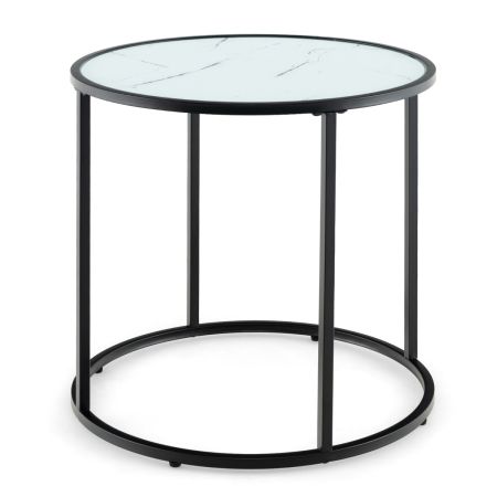 Mesa Lateral Redonda de 50 cm Negro y Blanco