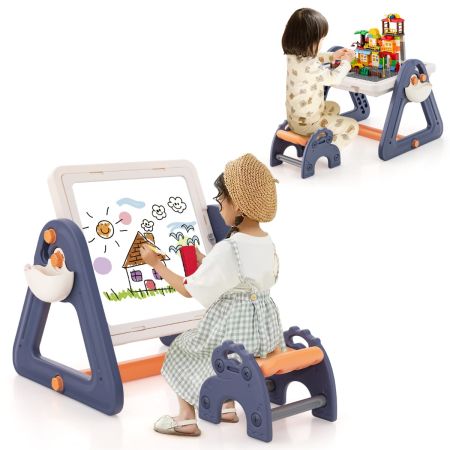 2 en 1 Juego de Mesa de Arte y Caballete Convertible para Niños Actividades con Escritorio Giratorio Extraíble y Más de 100 Accesorios