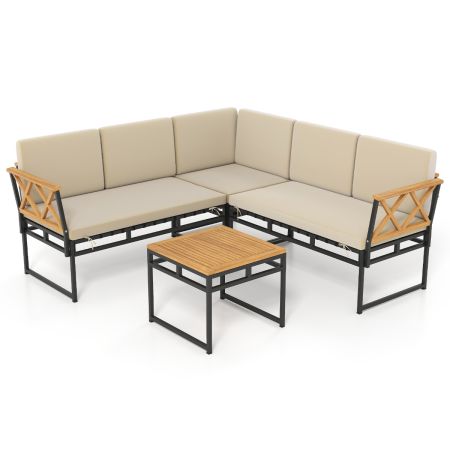 Sofá y love seat de acacia y metal para jardín