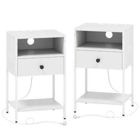 Mesa auxiliar compacta de madera y metal con cajón práctico