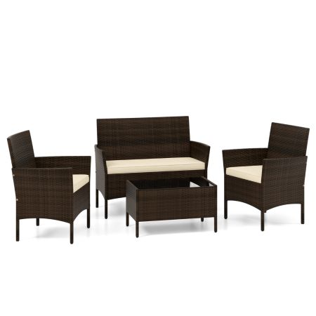 Set de Conversación Exterior Ratán con Mesa de Vidrio Templado