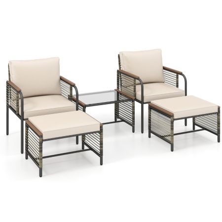 Conjunto Conversación Ratán Sillas Otomanas Patio Balcón