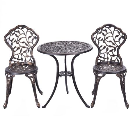 Juego de mesa y 2 sillas de jardín Juego de 3 piezas para exterior en metal color bronce