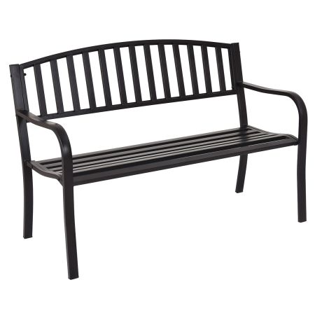 Banco en Acero de Jardín con Diseño de Listones y Estructura Robusta en Acero Negro 127 x 60 x 87 cm