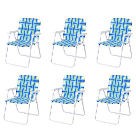 6 Sillas Plegables para Playa con Reposabrazos y Estructura en Acero en Forma de U Azul 57 x 59 x 78 cm