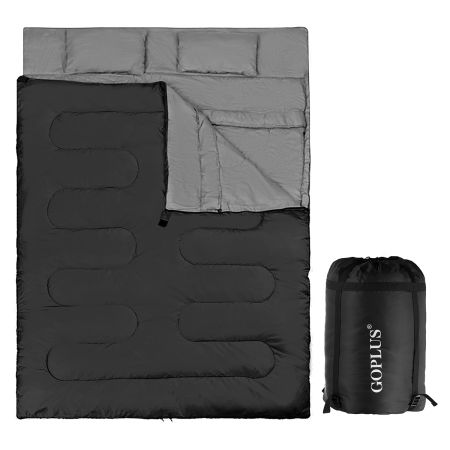 Saco de Dormir Desmontable Impermeable para Camping Saco de Dormir con Almohada para 2 Personas  al Aire Libre