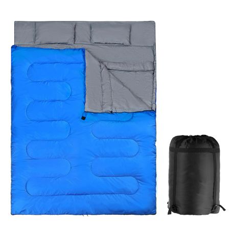 Saco de Dormir con Almohada para 2 Personas Saco de Dormir Desmontable para Camping (190 + 30) x150 cm