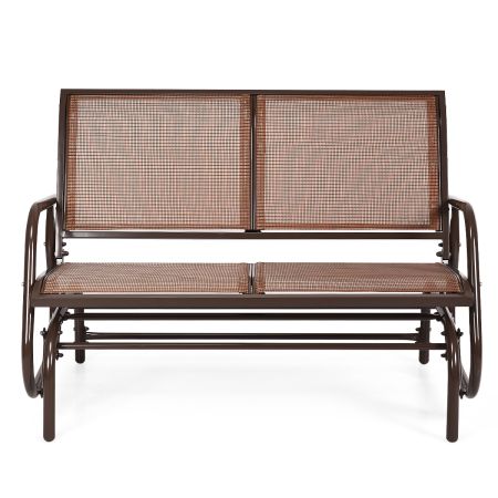 Silla Mecedora Doble de Exterior en Acero Banco para Patio para 2 Adultos con Respaldo Malla Jardín Césped Marrón 123,5 x 71 x 87 cm
