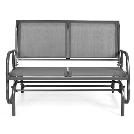 Silla Mecedora Doble de Exterior en Acero Banco para Patio para 2 Adultos con Respaldo Malla Jardín Césped Gris 123,5 x 71 x 87 cm