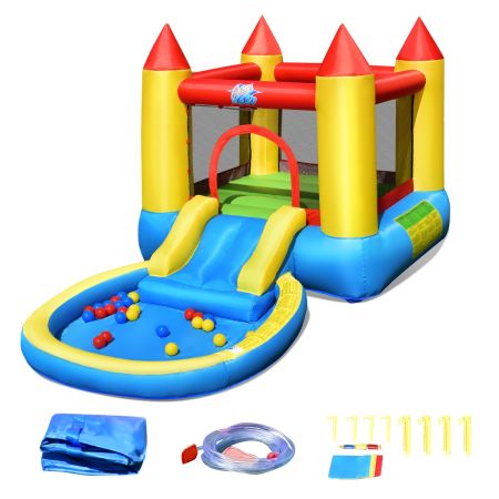 Parque Acuático Infantil con Zona de Saltos Tobogán Piscina de Chapoteo y Bolas para 3-12 Años Jardín Patio sin Soplador