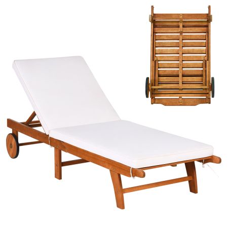 Costway Tumbona Plegable de Madera de Exterior con Ruedas Cojín