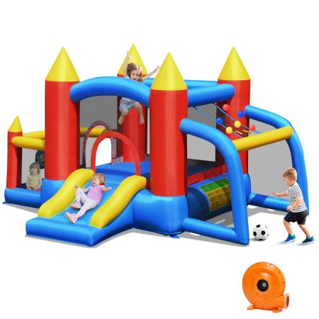 Castillo inflable para niños con tobogán y piscina incluye un soplador.