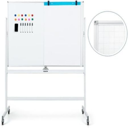 Pizarra Móvil Magnética en Seco 120x90cm con Doble Cara Soporte Ruedas Giro de 360° Altura Ajustable 161-181cm para Escuela Oficina Blanco