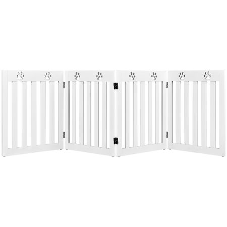 Barrera de Seguridad Plegable 4 Paneles para Perros Verja para Mascotas Valla Protección para Puerta Escalera 204 x 61 x 1,5 cm Blanco